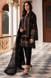 kp254-BAREEZE 3PC LAWN EMBROIDERED DRESS WITH CHIFFON EMBROIDERED DUPATTA